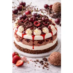 Śmietanka Mascarpone- mus wiśnia- lody czekoladowe